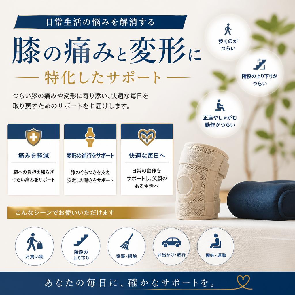 日常生活の悩みを解消する、膝の痛みと変形に特化したサポート
